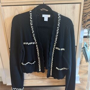 House of Harlow Black Cardigan with Pearl Accents